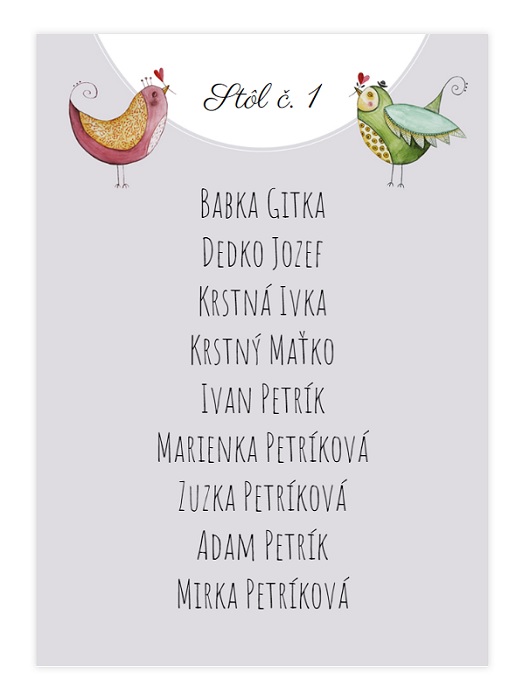 Zasadací poriadok zaľúbené vtáčiky