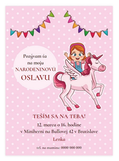 Pozvánka na detskú oslavu dievča s jednorožcom