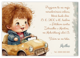 Pozvánka na detskú oslavu, chlapec v autíčku